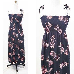 Avanti Womens Hawaiian Vintage Style Sun Dress Rayon Black Pink Pineapple Print
